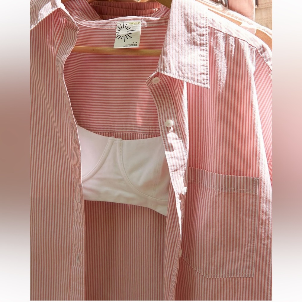 NWOT Aerie Offline Pink Striped Shirt